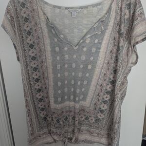 Lucky Brand Geometric Gray and Pink Blouse